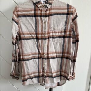 Sonoma Women's Plaid Button Down Shirt - Cream, Brown, and Black